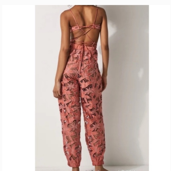Free People FP Intimatley By the Sea Lace Embroidered Floral Flower Coral Romper - Picture 5 of 7